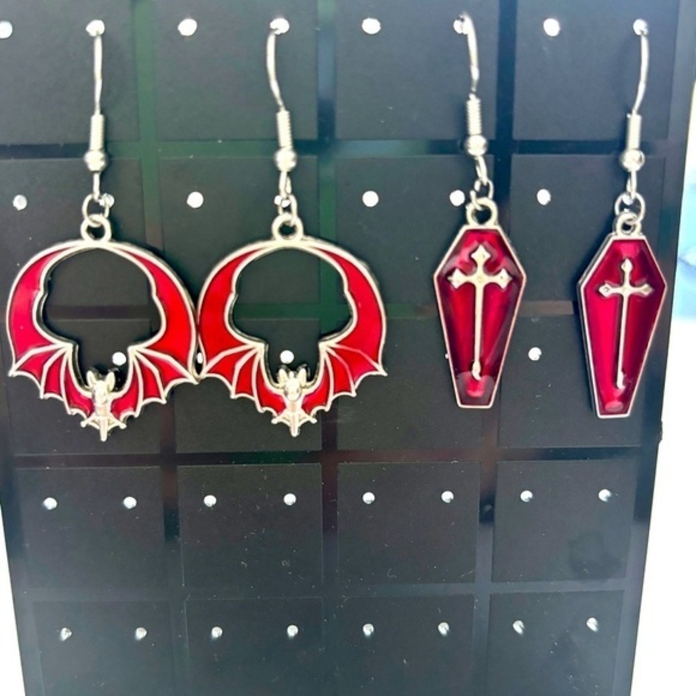 Bat and Coffin Duo Earrings, Halloween, Unworn, NWT